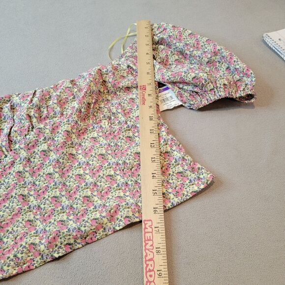 ASTR the Label Tie Back Bubble Sleeve Blouse Top in Yellow Cropped Size Medium - Picture 4 of 8